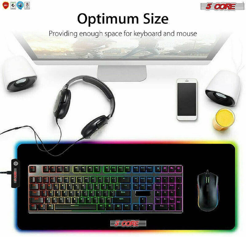 5 Core Large RGB Gaming Mouse Pad Extended Soft Gaming LED Mouse Pad
