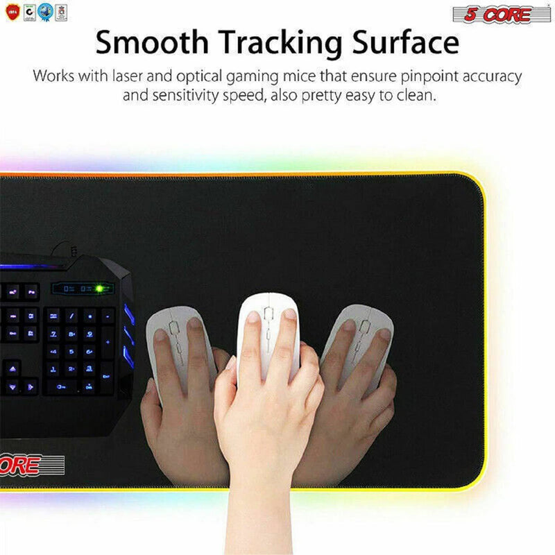 5 Core Large RGB Gaming Mouse Pad Extended Soft Gaming LED Mouse Pad