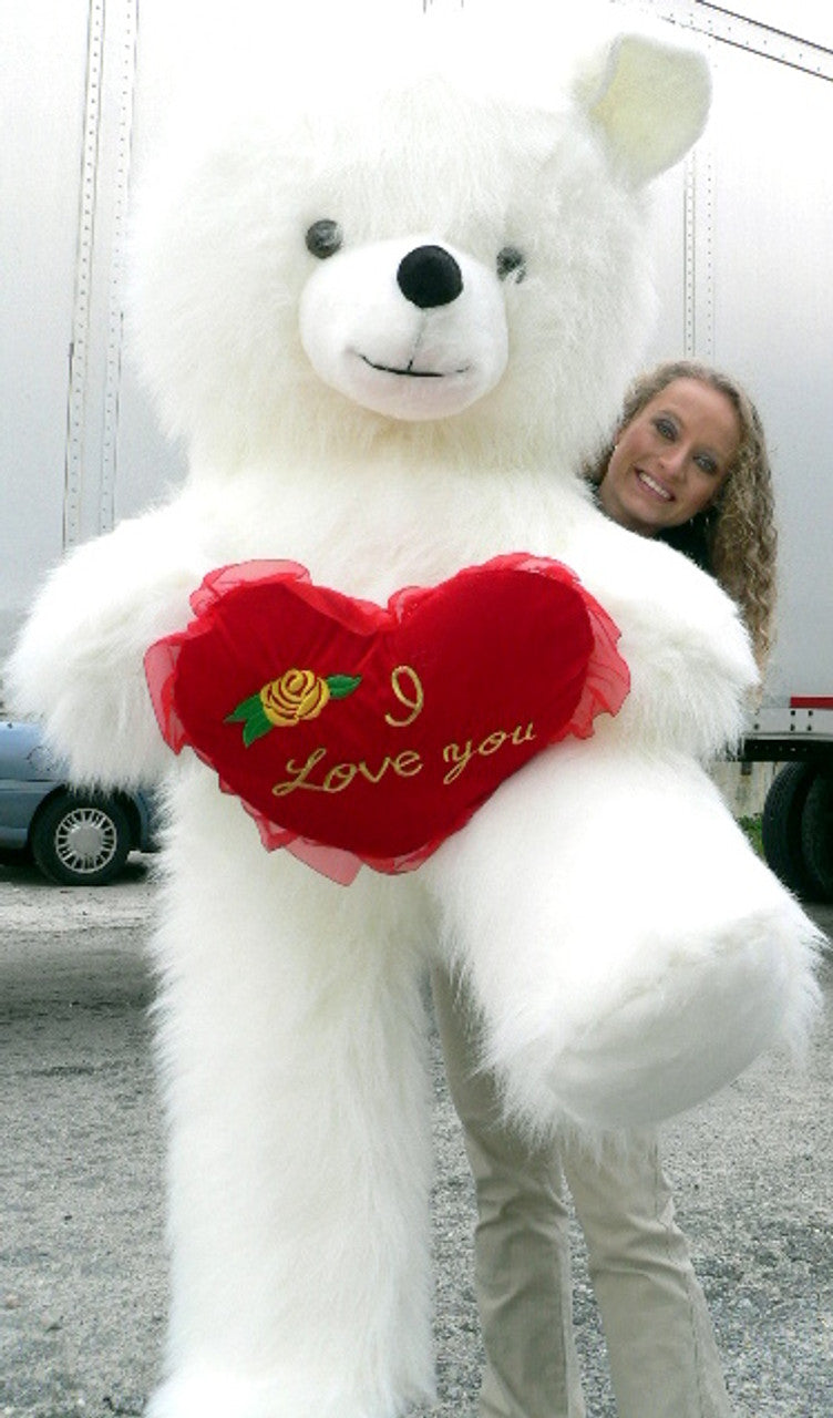 6 Foot Teddy Bear Giant White Teddybear With I Love You Heart Soft 72