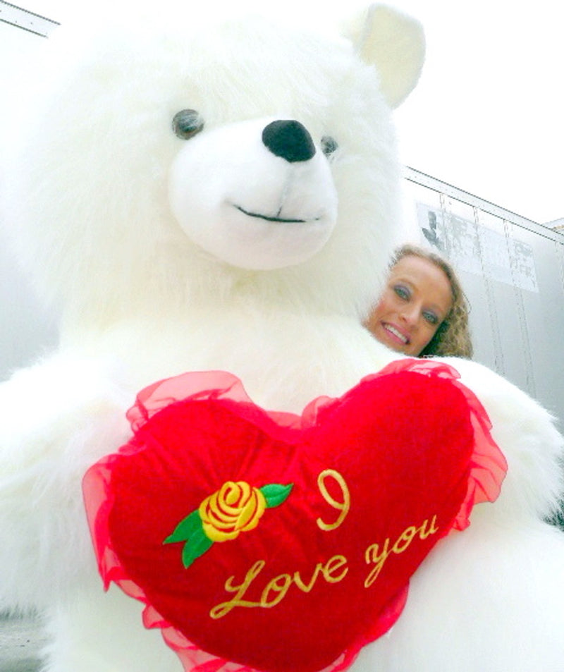 6 Foot Teddy Bear Giant White Teddybear With I Love You Heart Soft 72