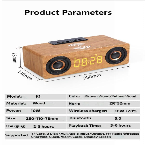 Wooden Retro Theme Bluetooth Speaker Alarm Clock