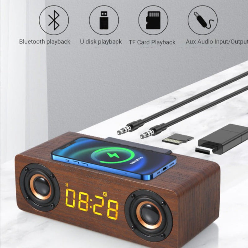 Wooden Retro Theme Bluetooth Speaker Alarm Clock